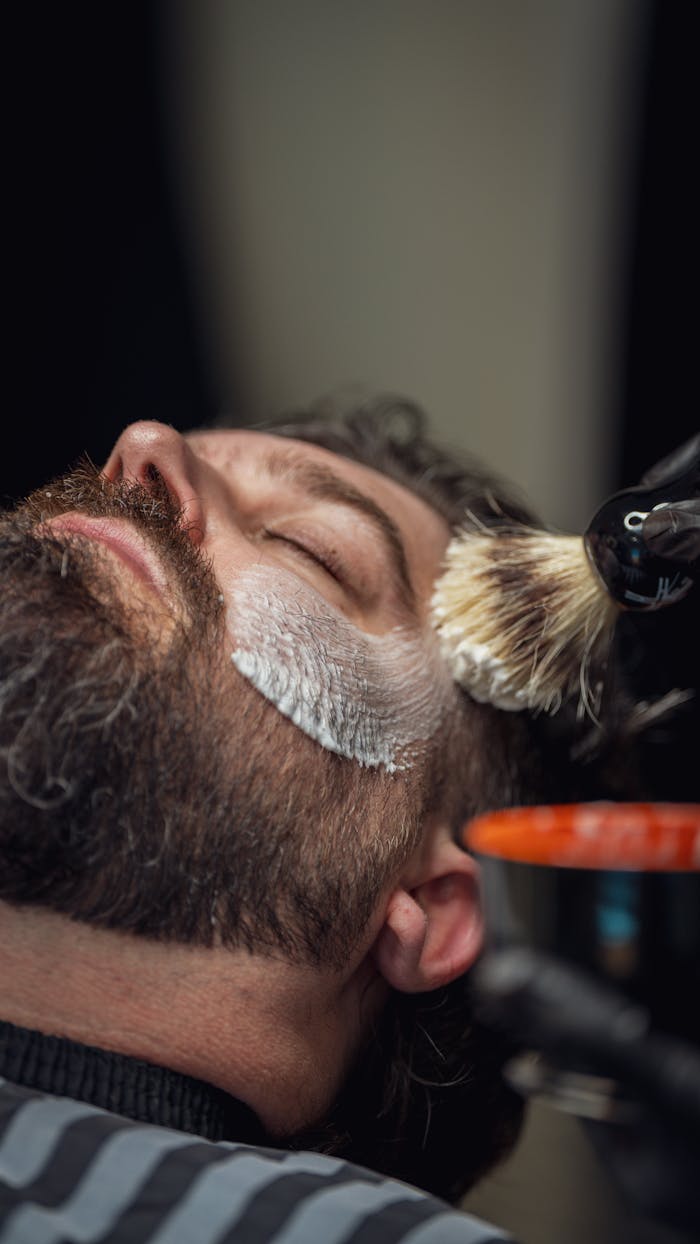 Hot lather beard preparation at Prestige Barbers Thorold